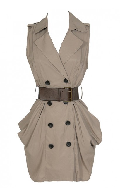 Safari Chic Belted Taupe Dress